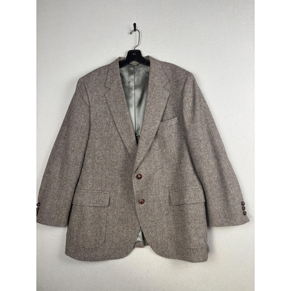 Jamestown Blazer Mens 46 Brown Herringbone Wool Tweed Sport Coat Patch Pockets